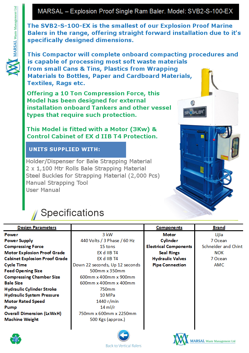SVB2-S-100-EX - Explosion Proof Marine Baler