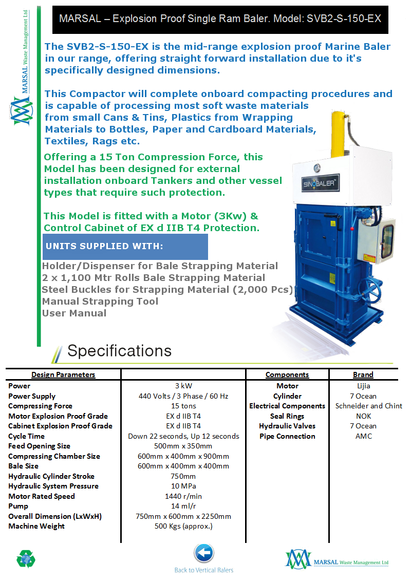SVB2-S-150-EX - Explosion Proof Marine Baler