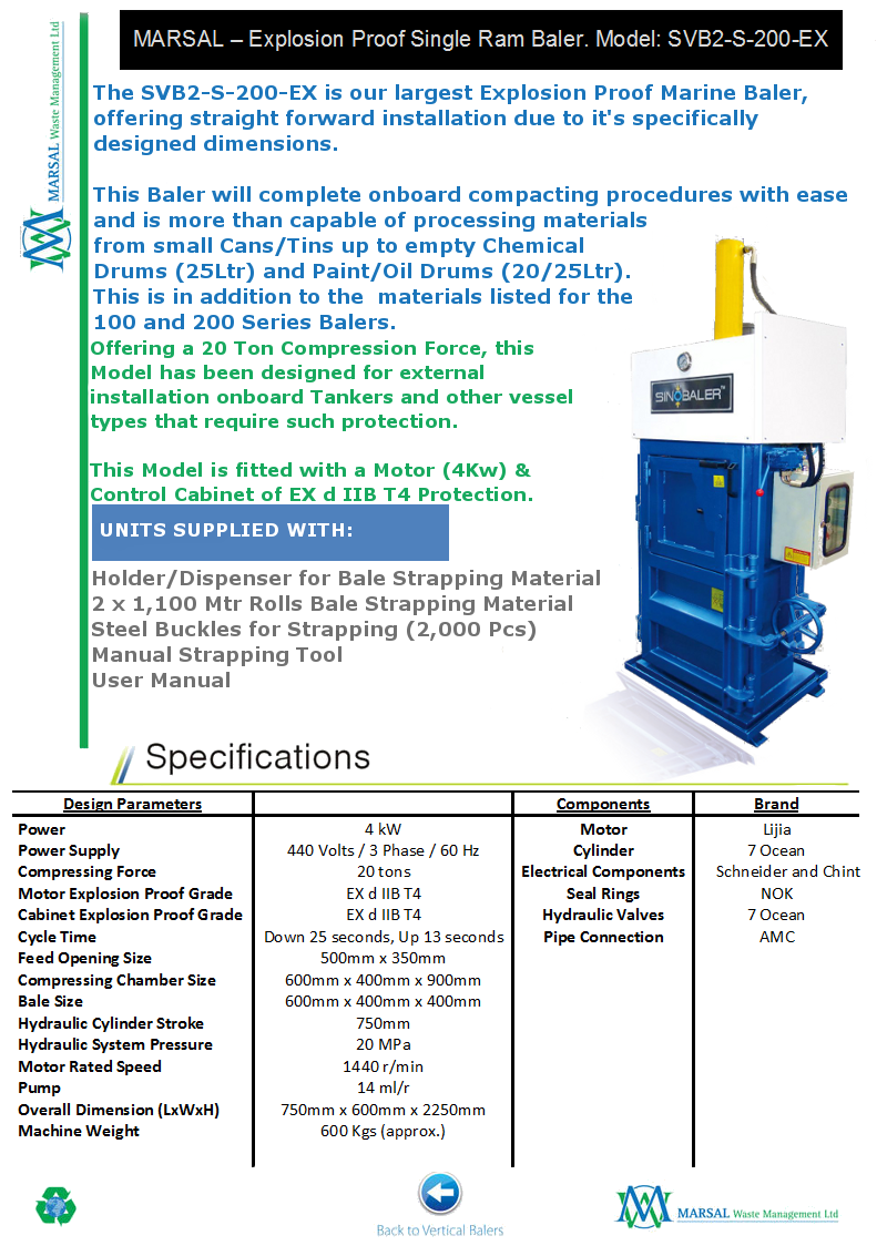 SVB2-S-200-EX - Explosion Proof Marine Baler