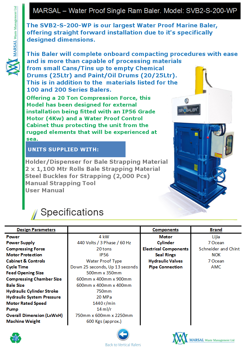 SVB2-S-200-WP - Water Proof Marine Baler