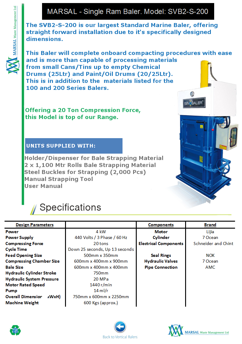 SVB2-S-200 - Standard Marine Baler